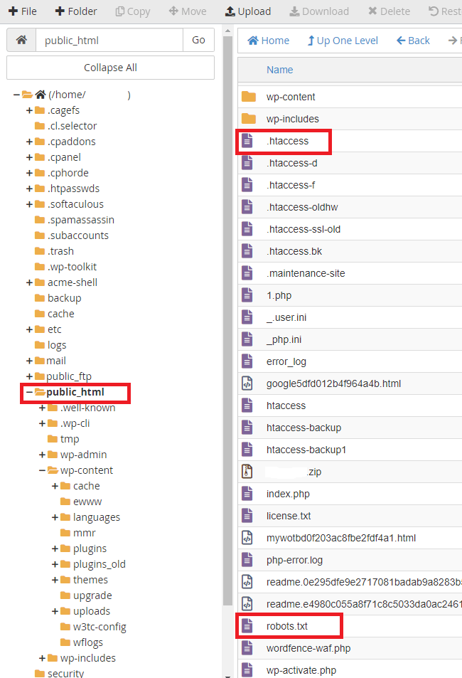 Các tập tin trong thư mục public_html